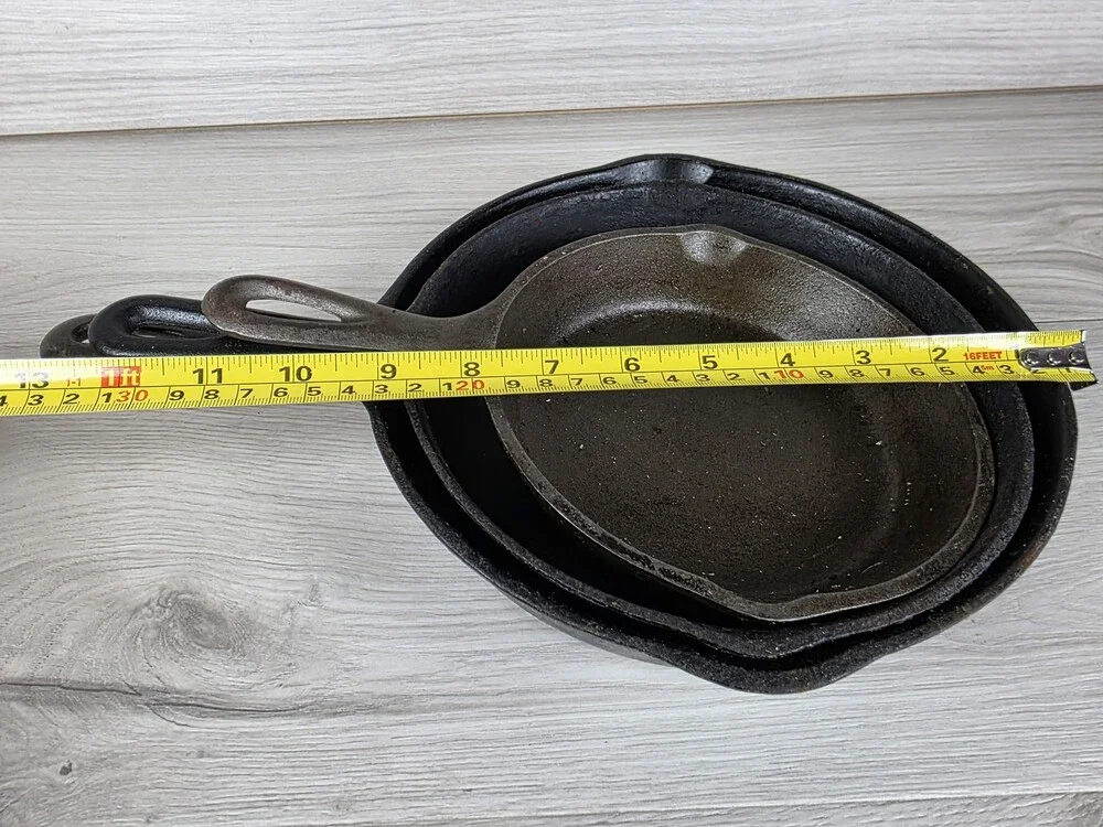 Set of 3 Cast Iron Skillets Traditional Utility Cookware USA and Korea Made SU29